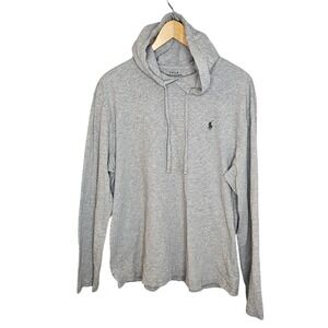 Polo Ralph Lauren Mens Heather Gray Lightweight Cotton Pullover Hoodie Large
